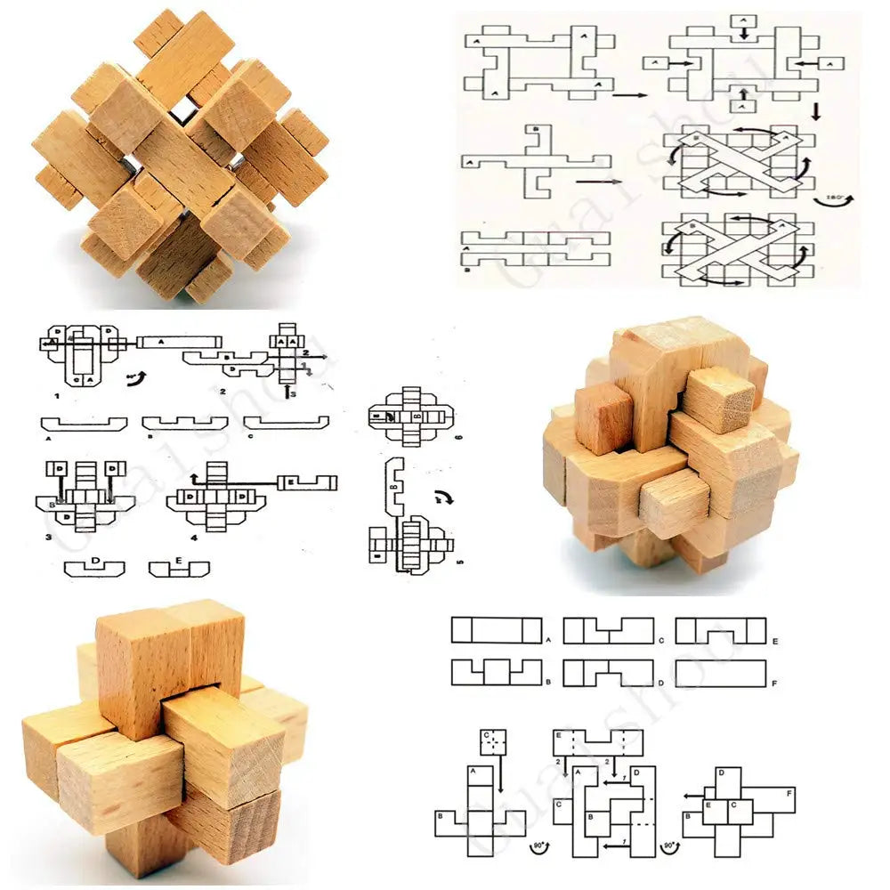 Wooden Kong Ming Lock Lu Ban Lock IQ Brain Teaser Educational Toy for Kids Children Montessori 3D Puzzles Game Unlock Toys Adult