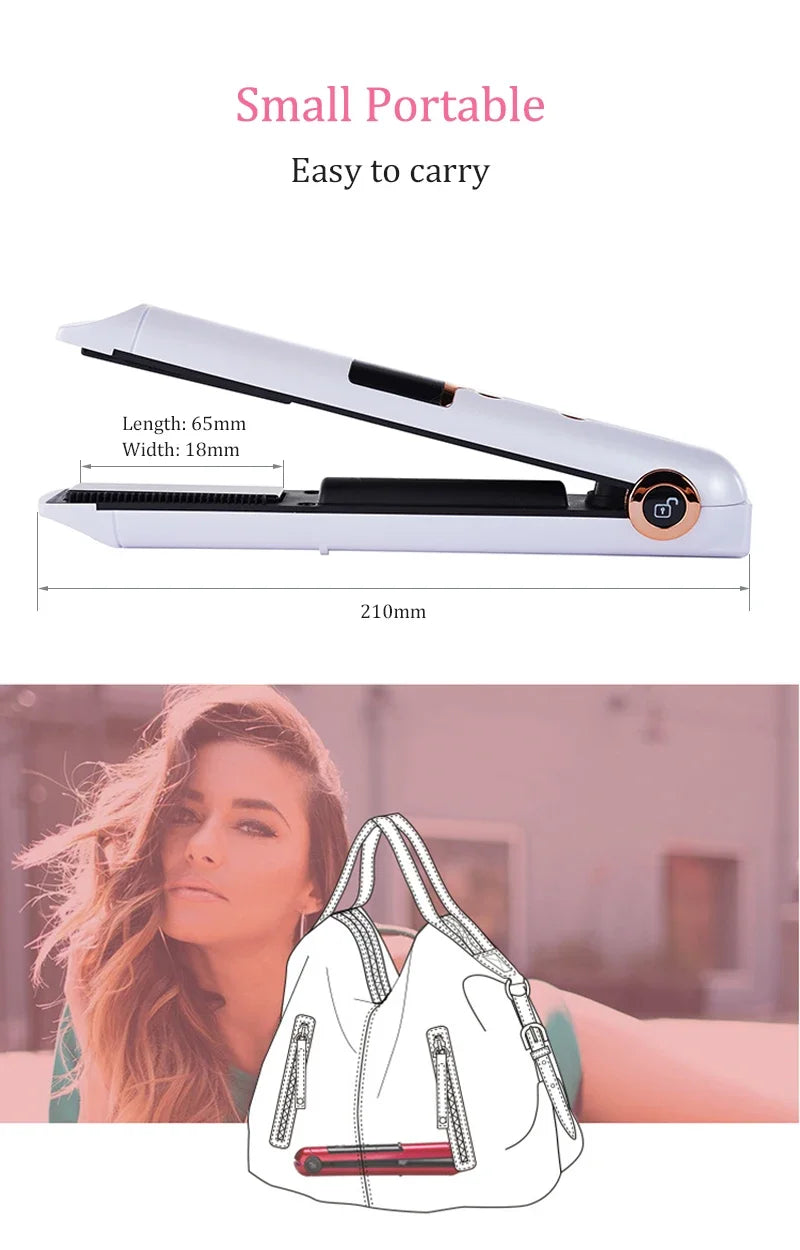 Portable Wireless Hair Straightener With Power Bank Function Rechargeable Hair Straightening Curling Flat Iron For Home Travel
