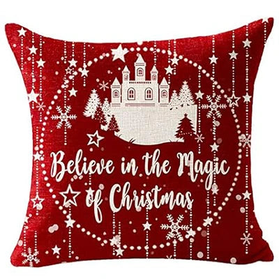 Merry Christmas Snowflake Ball Red Car with Tree Deer Happy Winter Linen Pillowcase Cushion Sofa Living Room