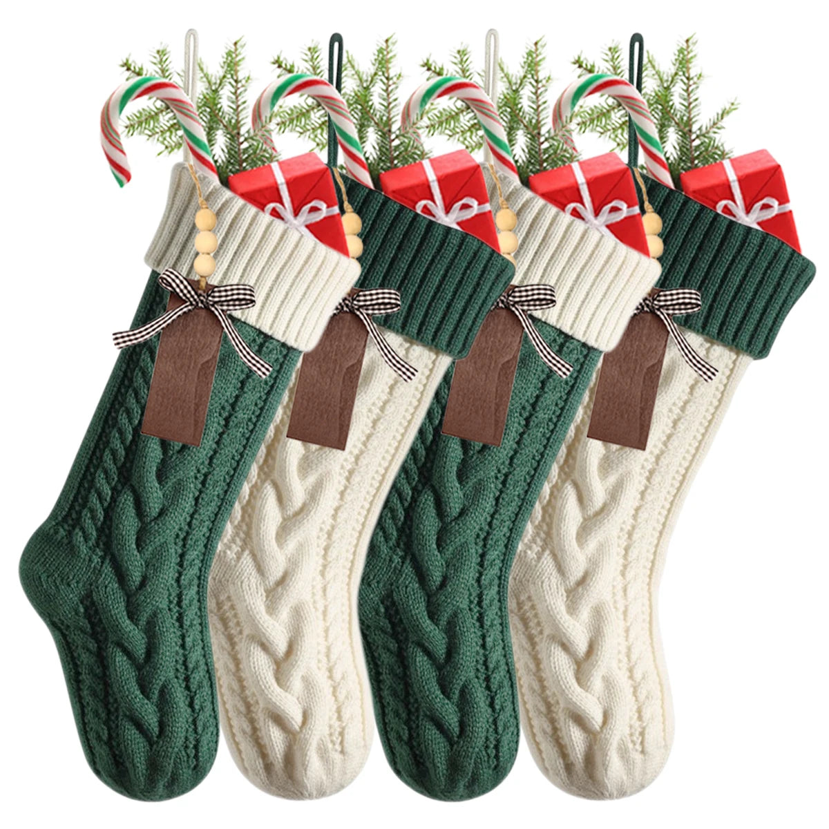 4-12PACK Christmas Stockings 18Inches Large Cable Knitted Stocking Xmas Hanging Stocking Decorations with Name Tags