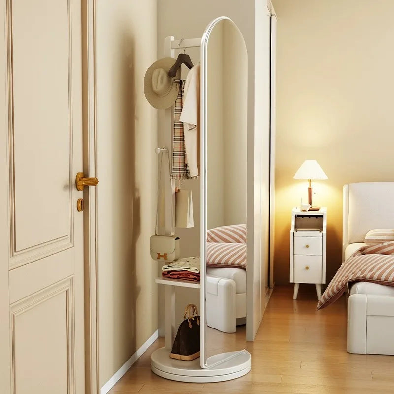 Solid wood full-body mirror floor mirror bedroom home rotatable full-length mirror hanging hanger integrated