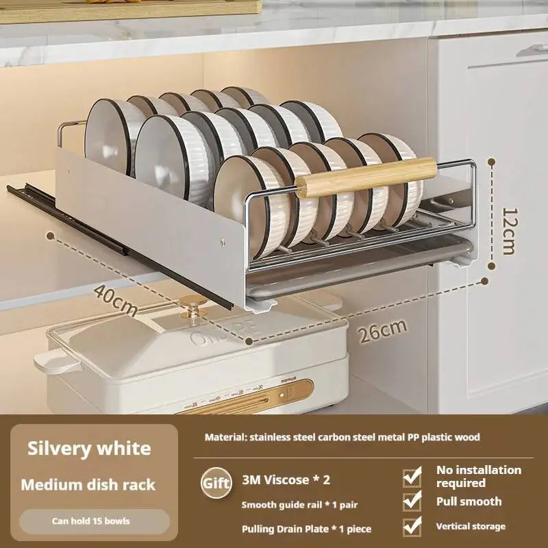 Box With Sliding Rail Pull-Out Cabinet Storage Rack Spice Pantry Shelves Drawer Kitchen Organizer Basket