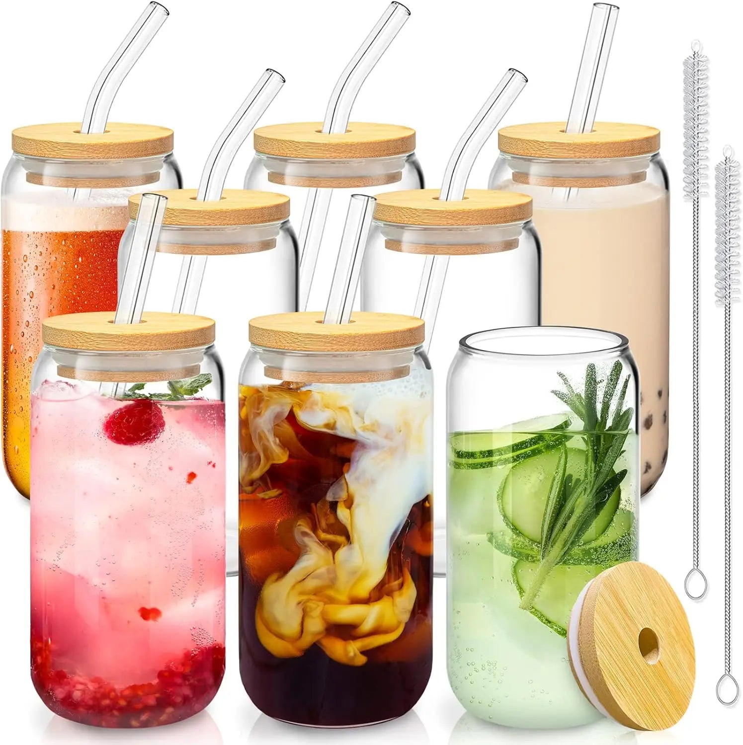 550ML Glass Cup With Wooden Lid And Straw Juice Drink Beer Mug Coffee Milk Transparent Water Cup Suitable For Parties Drinkware