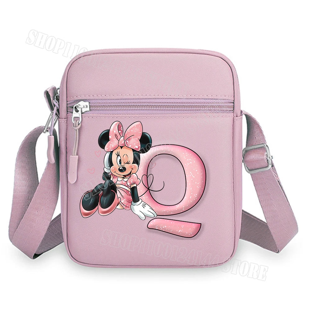Mickey Minnie Disney Women Pink Shoulder Bag Fashion Mini Oxford Mobile Phone Bag Crossbody Bag Kawaii Ladies Waist Pack Gift