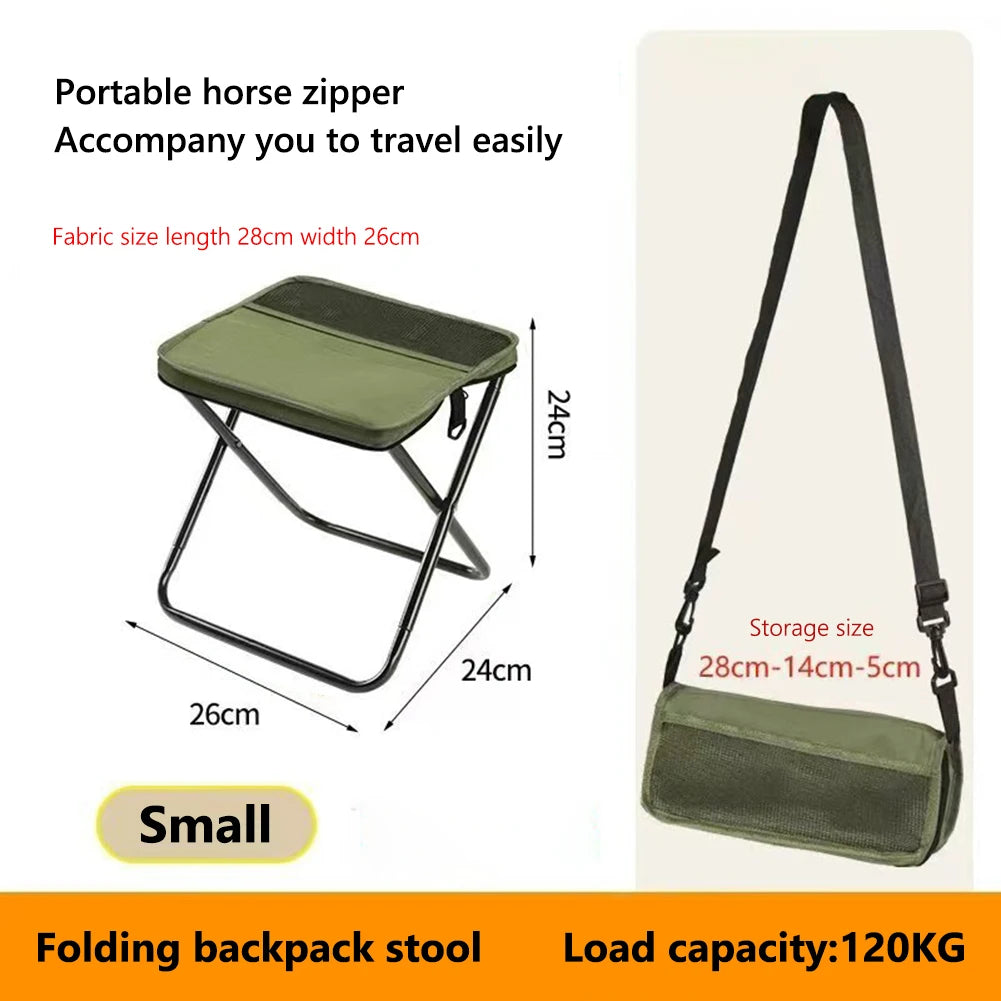 Portable Foldable Backpack Stool Lightweight Camping Picnic Fishing Chair with Mesh Bag Outdoor Adventure Seat for Hiking Travel
