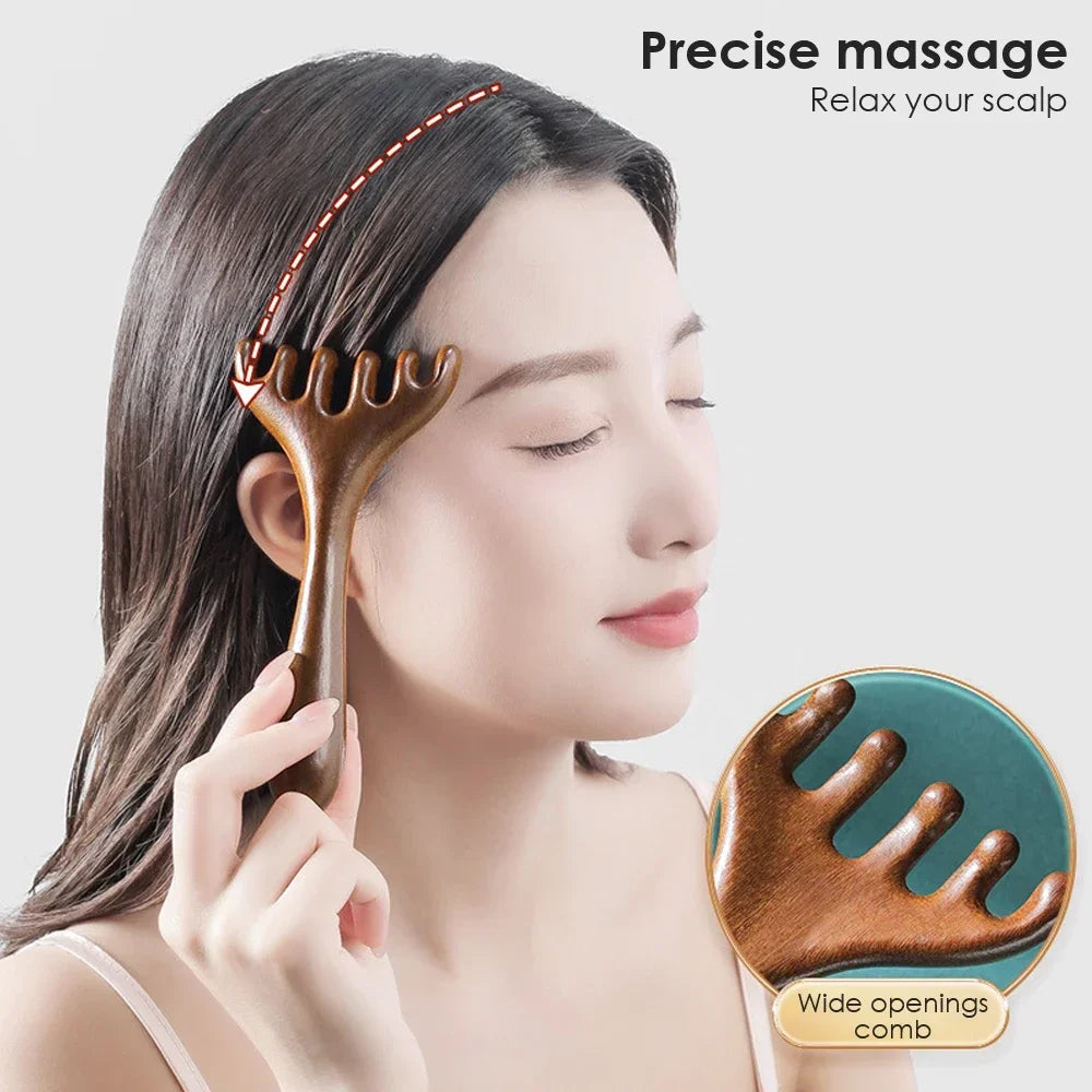 Natural Sandalwood Massage Comb Six-Claw Head Acupoint Massage Gua Sha Tool Neck Face Lifting Scraping Massager