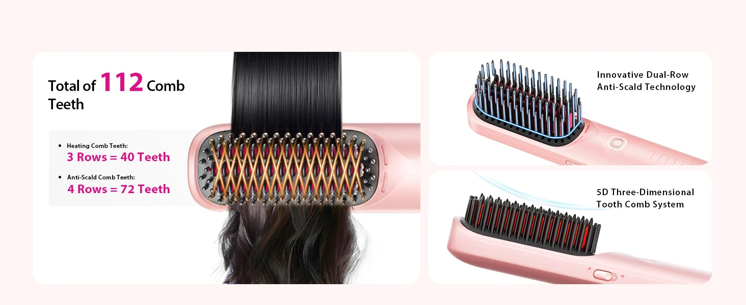 Cordless Hair Straightener Brush 10,000mAh Portable 300M Negative Ions for Frizz-Free Shine Fast Heating, Gift for Women