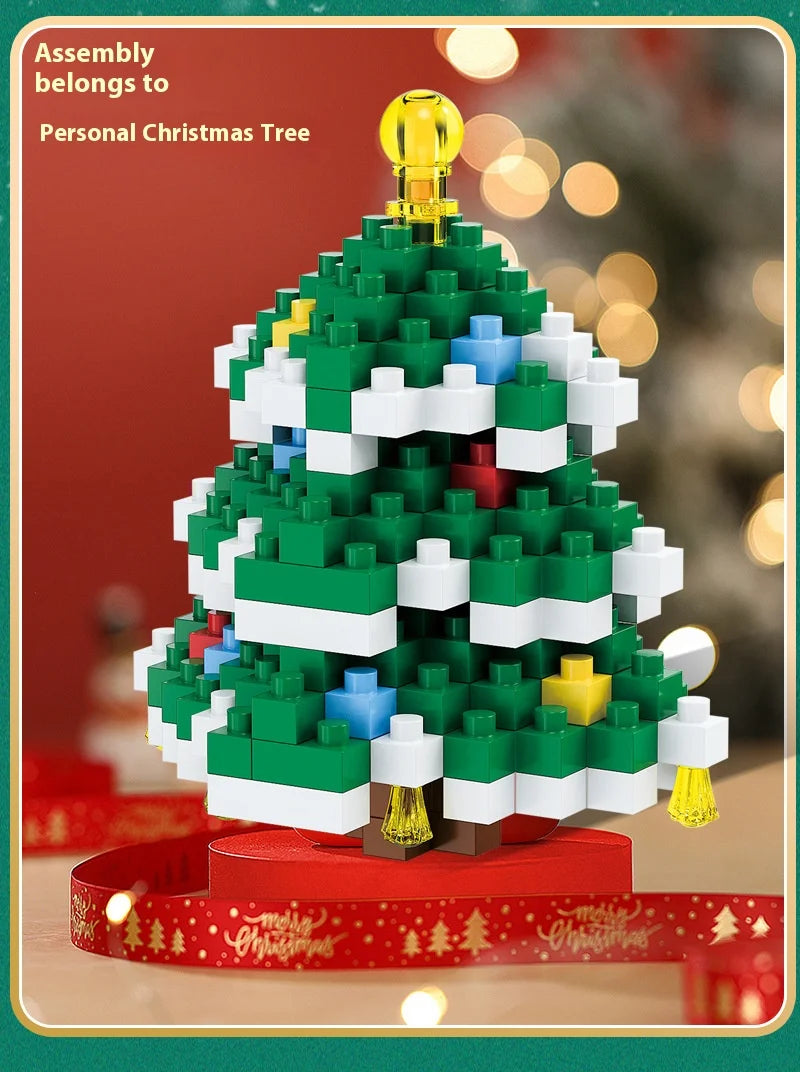 Christmas Gifts Micro Building Block DIY Domino Game Santa Claus Reindeer Holiday Puzzle Assembling Bricks Table Decoration Toys