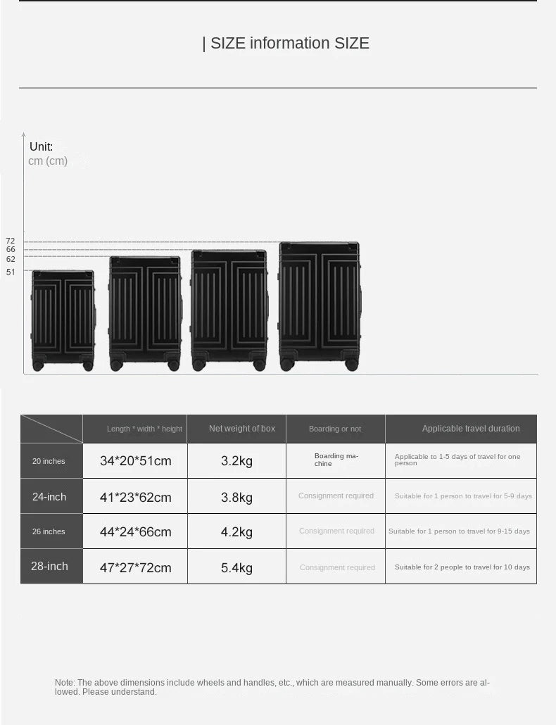 20/24/26/28 Inch Aluminum Suitcase Alloy Trolley Case 30 inch Large Capacity Rolling Luggage Travel Suitcase with Wheels