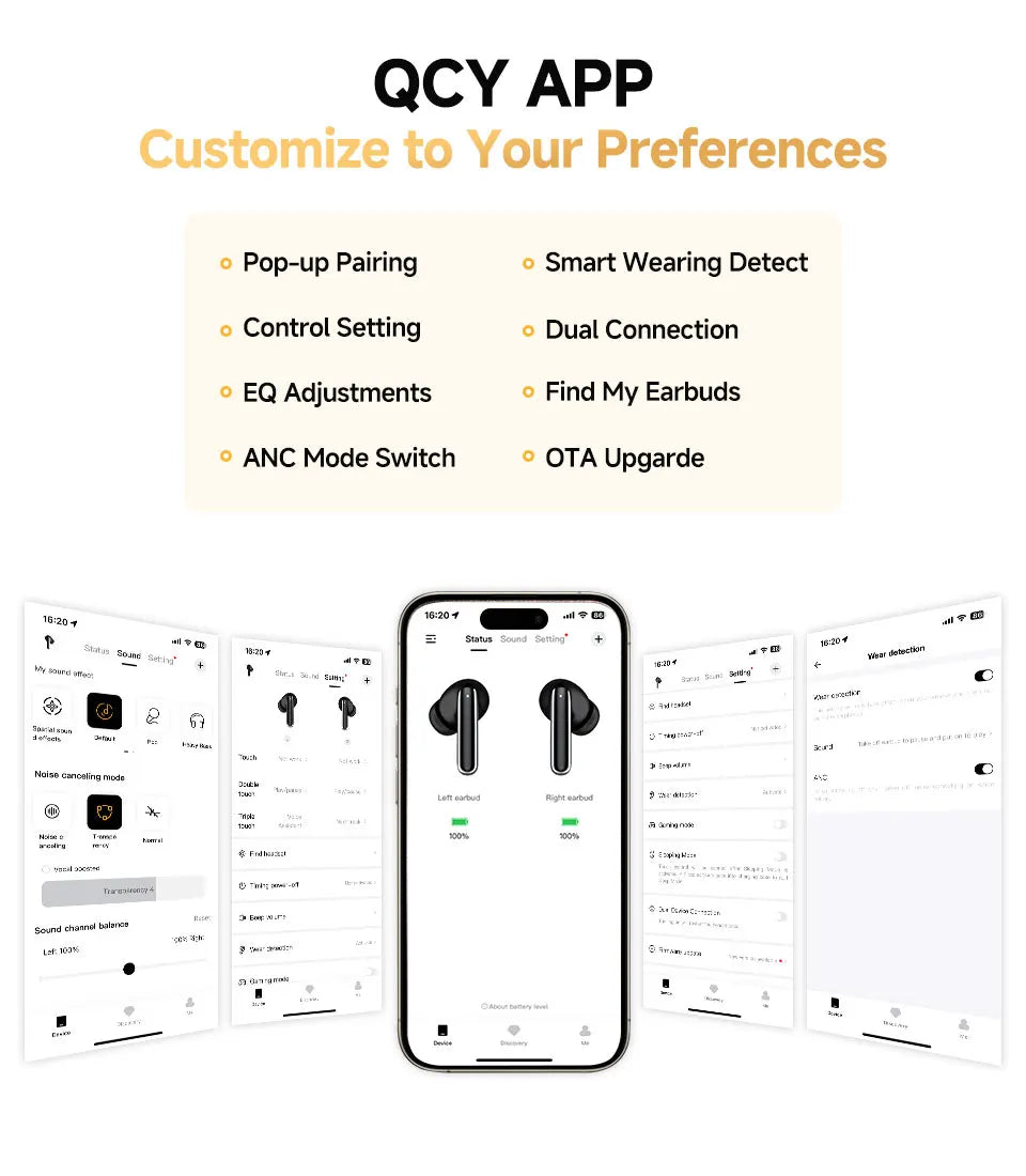 QCY MeloBuds Pro ANC Bluetooth 5.3 Earphones Wireless 46dB Hybrid ANC Hi-Res LDAC Earbuds 6 Mic Headphones 34H in-Ear Detection
