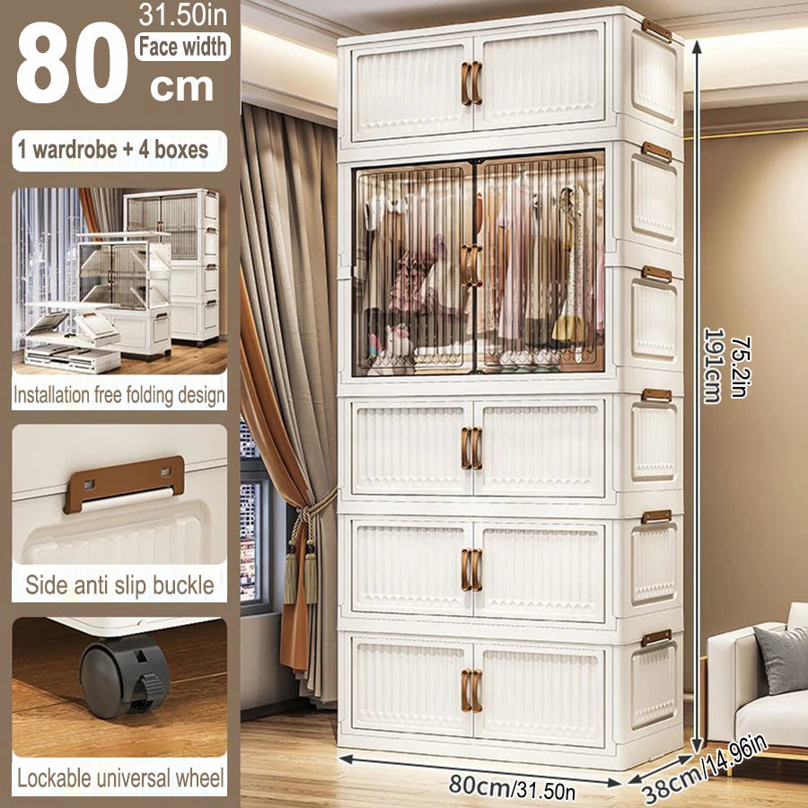 70/80cm Length Multifunction Folding Locker Large Capacity Dustproof Wardrobe Sundries Cabinet Closet Organizer