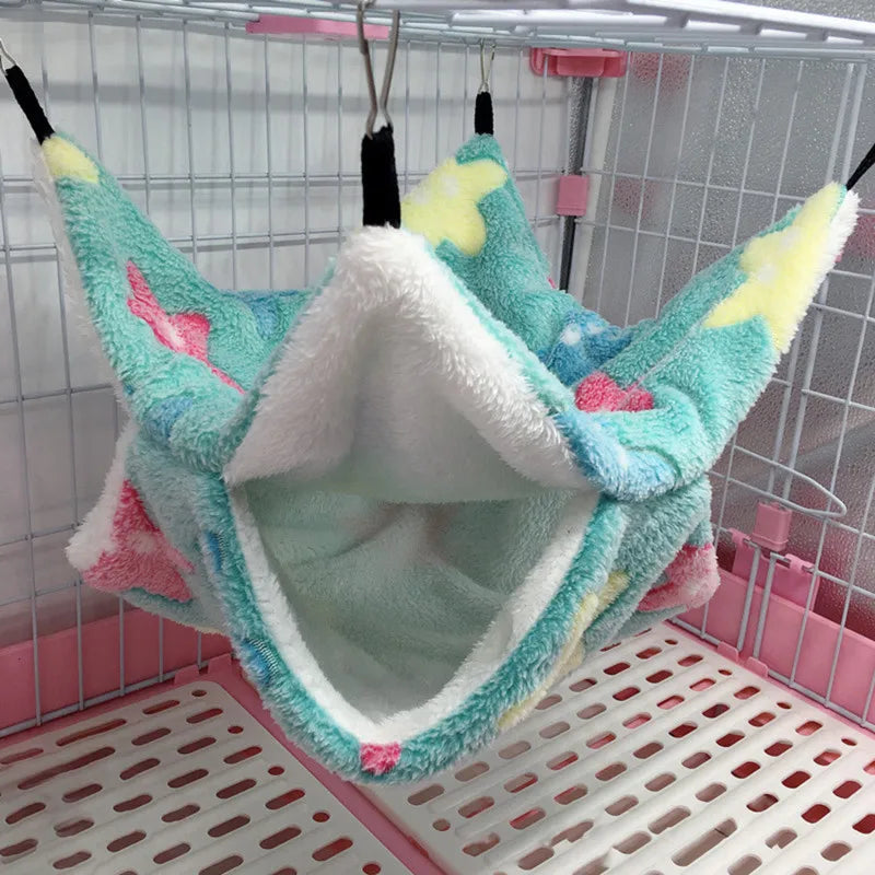 Hamster Hideout Cage Print Fleece Guinea Pig Sugar Glider Sleeping Bed Rodent Hammock Rat Little House Animals Supplies