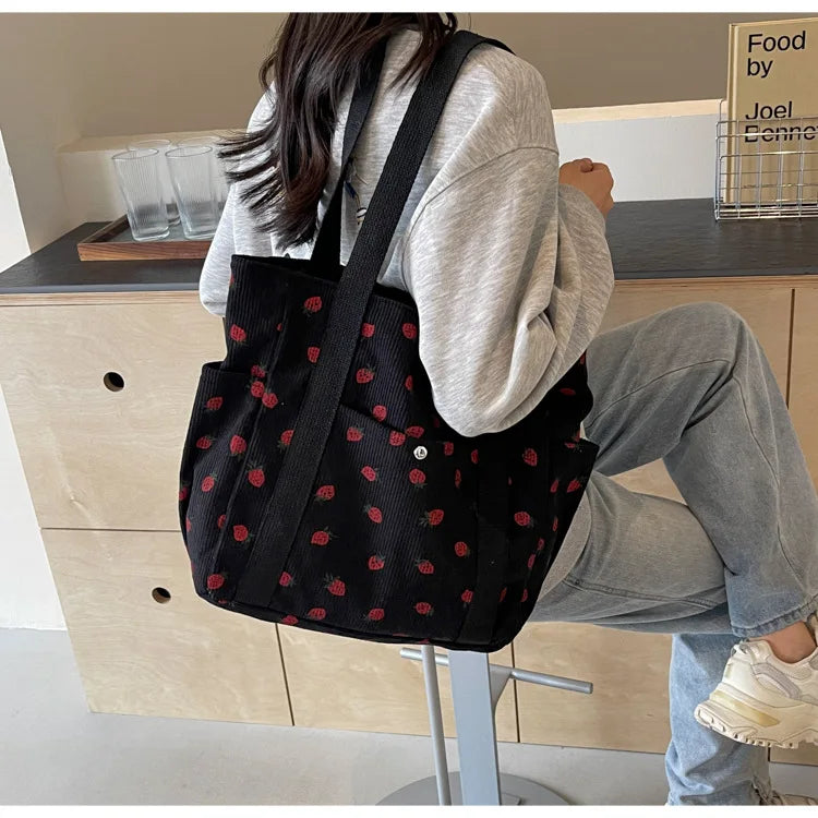 Fresh Sweet Girl Handbag Fashionable High end Corduroy Printed Shoulder Bag Leisure Shopping Commuter Women's Underarm Bag