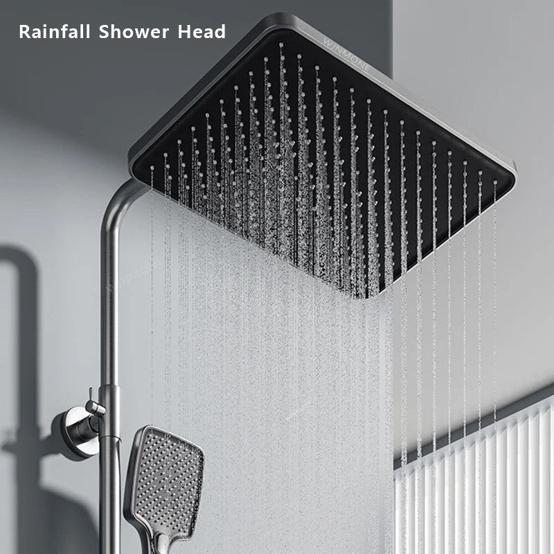 Luxury Bathroom Shower Faucet Set Smart Temperature Display Rainfall Shower System Rain Waterfall LED Bathtub Mixer Tap Showers