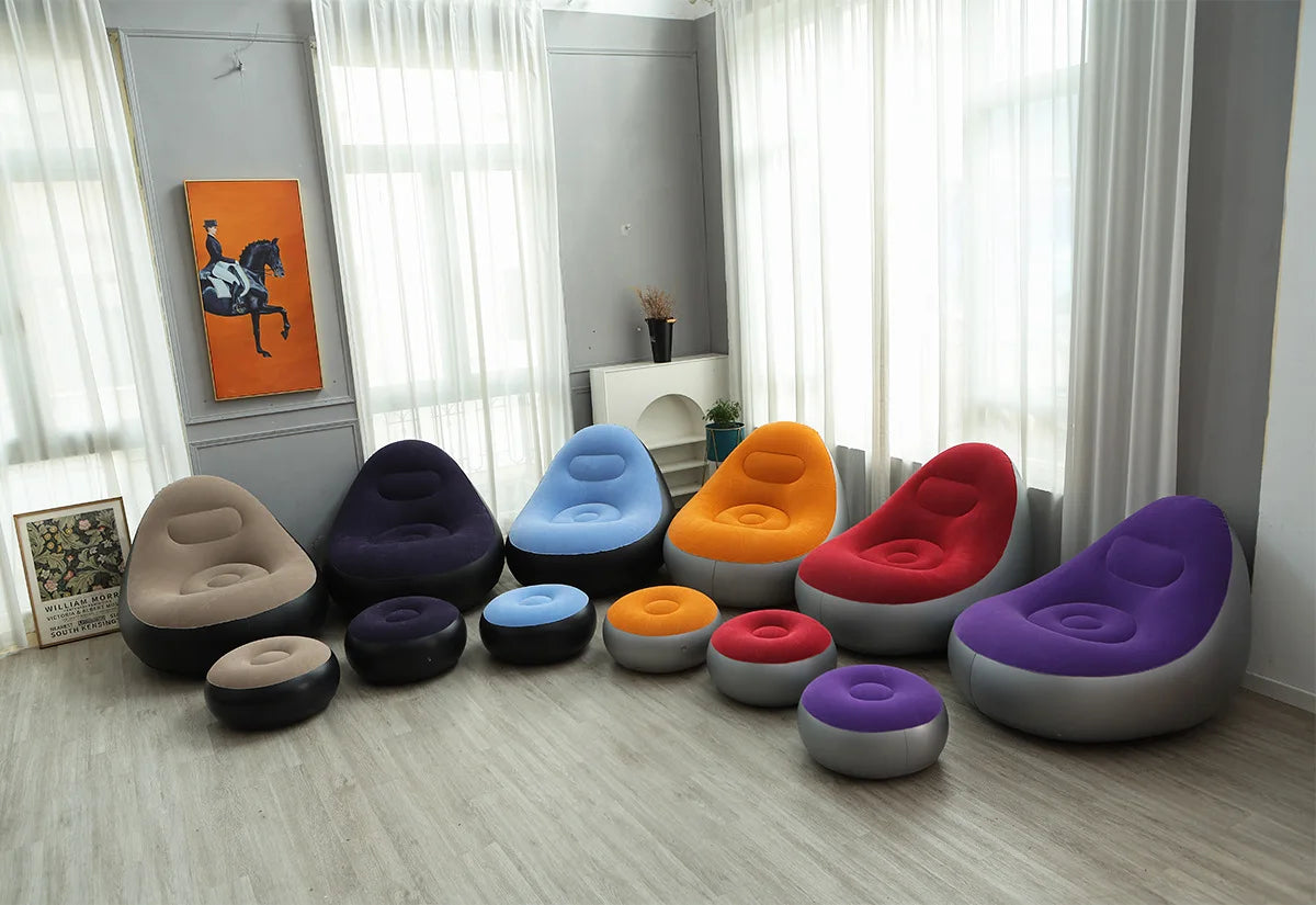 Wholesale Single Folding Inflatable PVC Sofa Bed with Recliner Outdoor Living Room Furniture for Camping