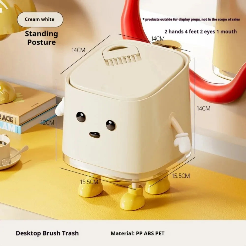 1pcs Desktop Mini Trash Can Press To Open The Cover Plastic Trash Can Household Living Room Bedroom Rubbish Storage Bucket