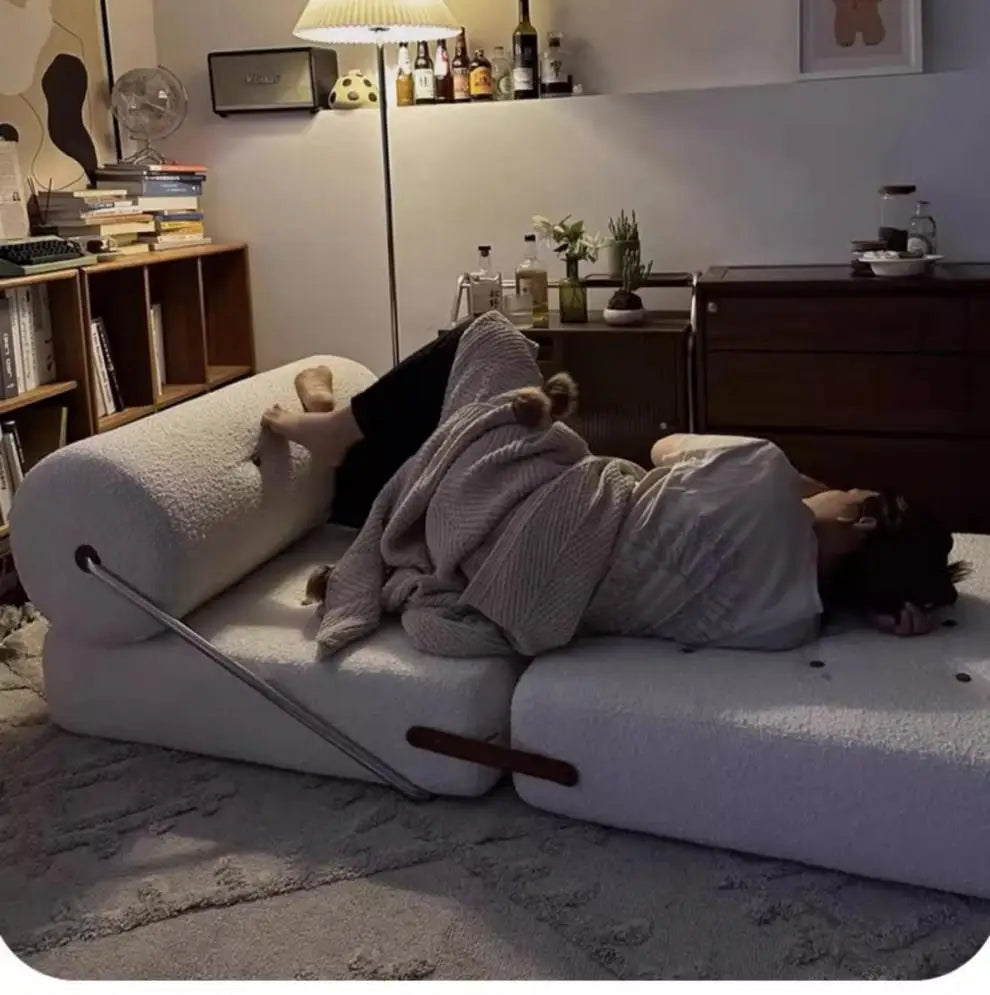 X&D Cream Style Lamb Fleece Leisure Folding Sofa Bed Fold Dual Use Single Small Unit Living Room Balcony Leisure Sofa Lazy Sofa