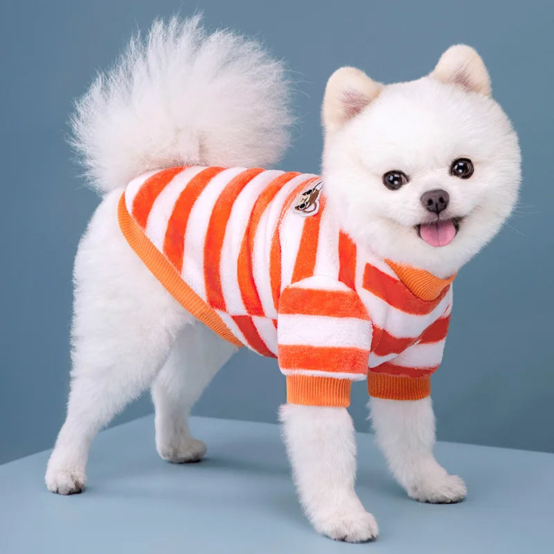 Soft Flannel Warm Dog Clothes Winter Dogs Hoodie Sweatshirt For Puppy Cat Rainbow Striped Clothing Chihuahua Shih Tzu Apparel