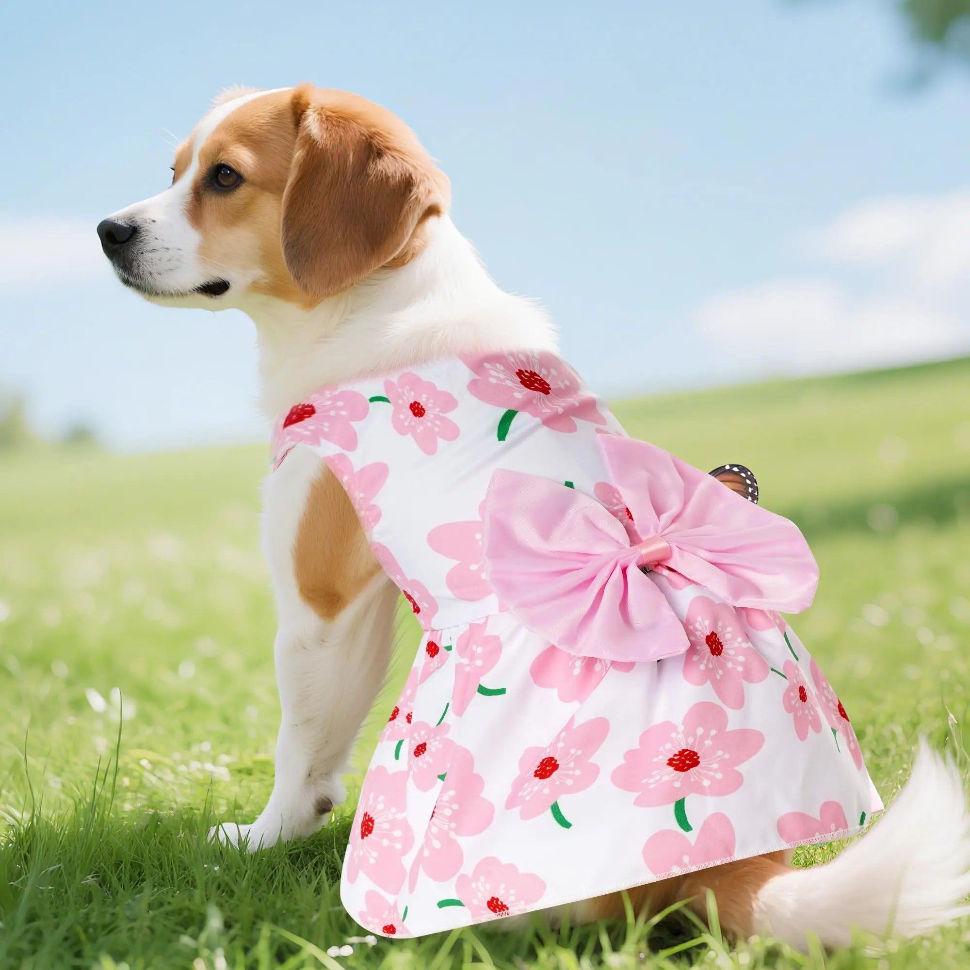 Summer Floral Dog Princess Dress Kitten Pet Skirt Cute Printed Bow Lace Dog Dresses for Small Medium Puppies Poodle Apparel