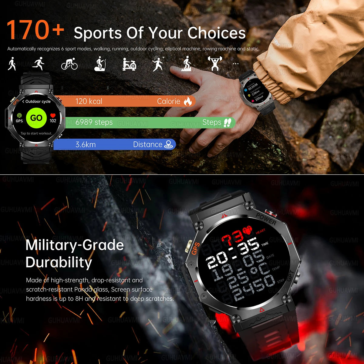 Military Smart Watch T-Rex 3 Bulit-in GPS Compass Altimeter Barometric 10ATM IP69K Waterproof AMOLED Bluetooth Call Smart watch