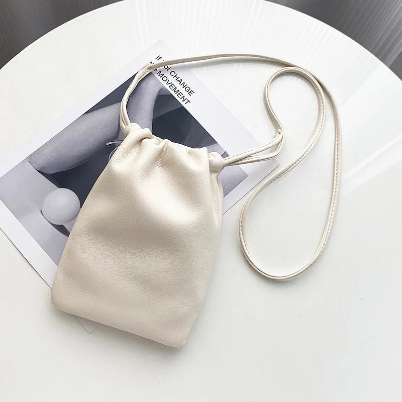 Casual Drawstring Bag Style Women Crossbody Bag Candy Color Lady Mini Bucket Bag for Mobile Phone Female Shoulder Purse Wallet