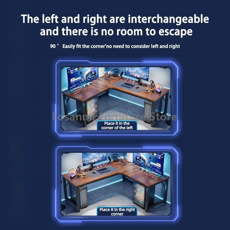 Modern L-Shaped Gaming Work Desk Chair Set Corner PC Table for Room Home Office Computer Desk and Chair Set Furniture with Shelf