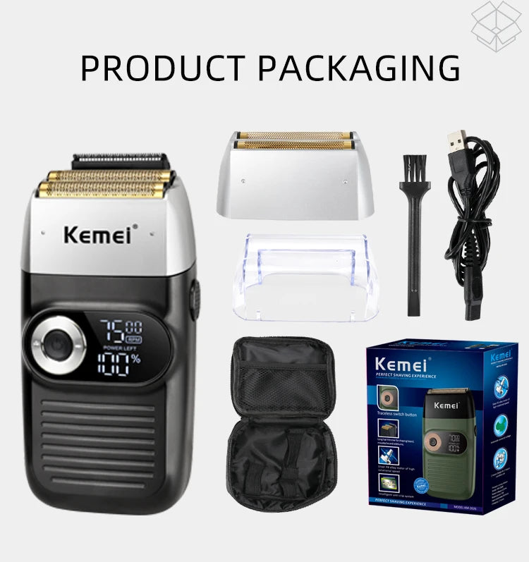 Kemei 2 in 1 Rechargeable Electric Shaver LCD Display Portable Cordless Men Reciprocating Razor Beard Trimmer