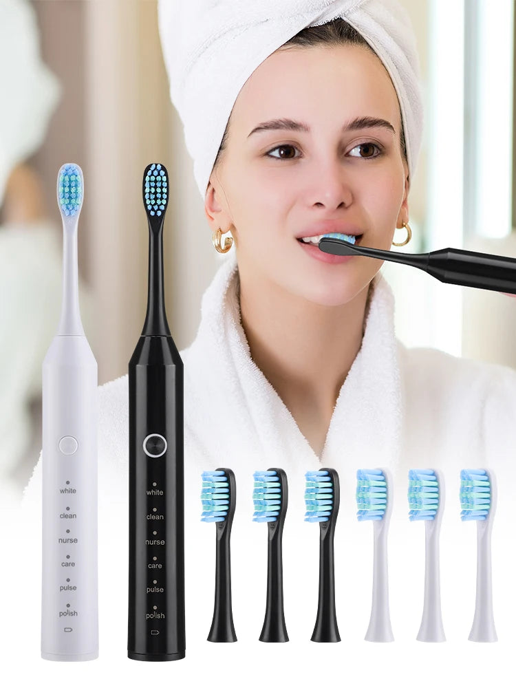 Electric Sonic Toothbrush 2-Minute Smart Timer 6 Modes  Deep Clean With 4 Brush Heads Oral Care Rechargeable for Adults