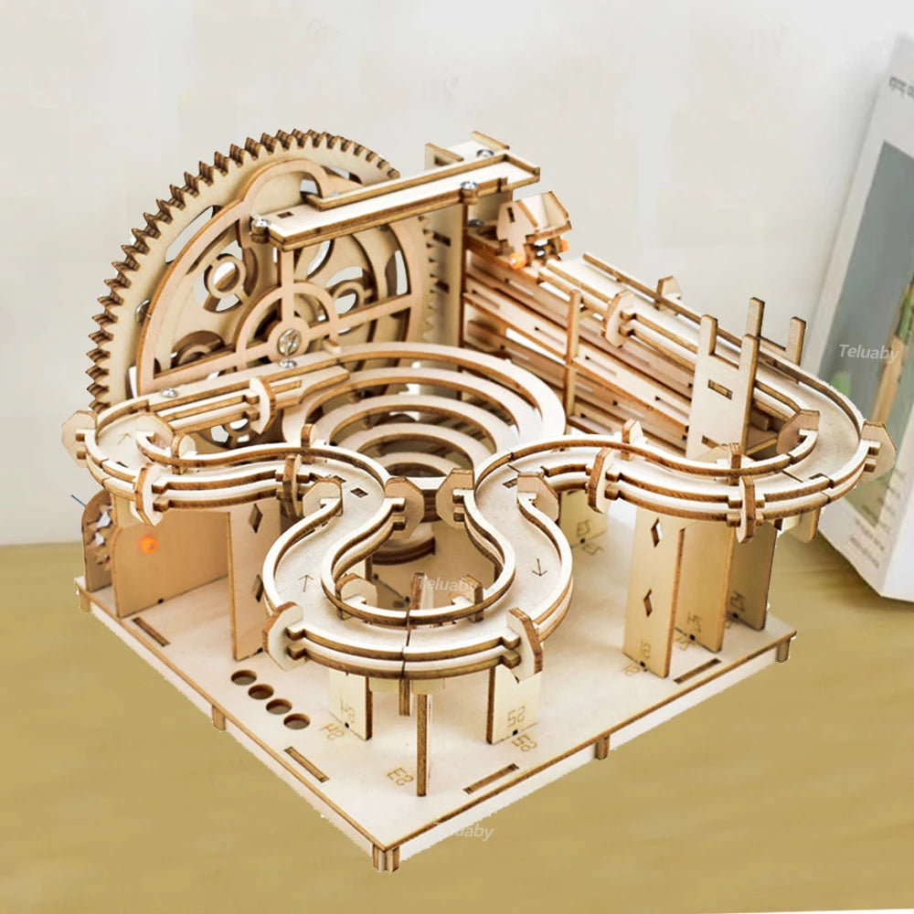 3D Wooden Puzzle DIY Mechanical Manual Model  Building Kits Assemble Toys Marble Run Set with 4 Ball for Adult Kids Gifts