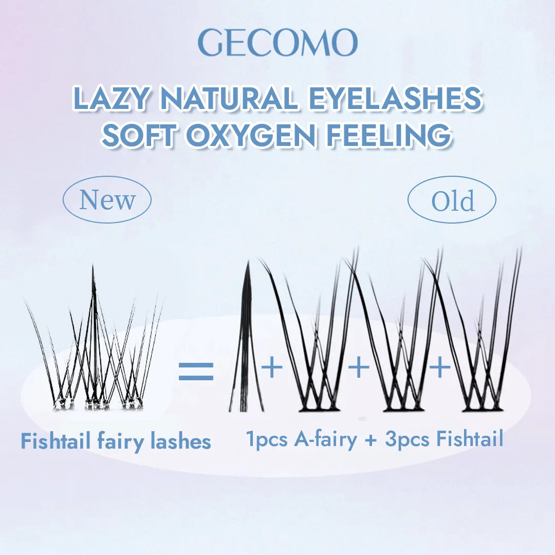 Glue-free False Eyelashes, Fishtail Princess Lazy Eyelashes, Natural Transparent Stem, Reused 48 Clusters Large Capacity