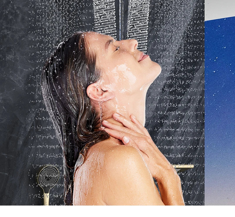 Luxury Ceiling Shower System Set Concealed Thermostatic Brass Digital Display Hydro Generator Rainfall  with Light and Bluetooth