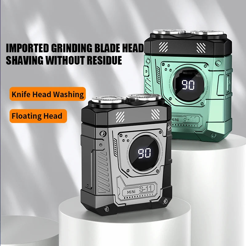 Magnetic Double Blade Electric Shaver for Men Mecha Punk Style Rechargeable LCD Portable Beard Trimmer Face Beard Razor Knife