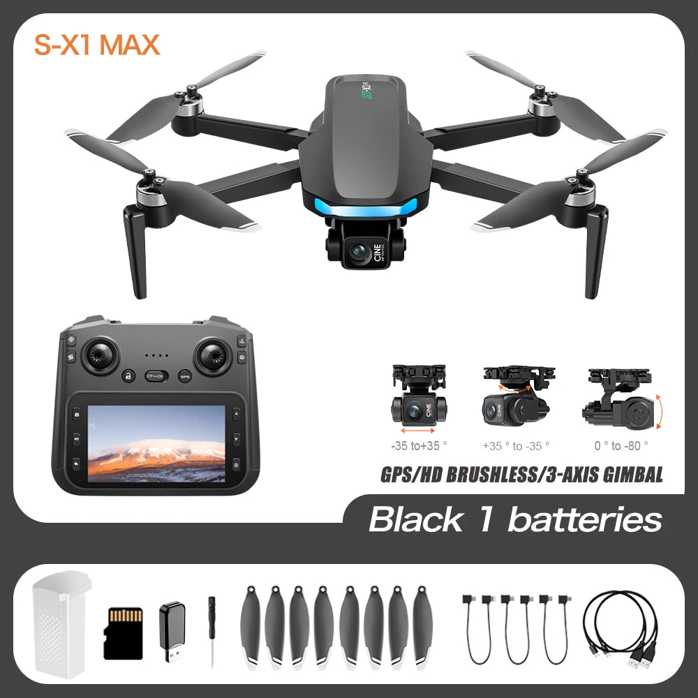 S-X1 MAX GPS Drone 4K Professional HD Camera 3-Axis Gimbal Aerial photography Brushless Screen 5G WIFI FPV Dron RC Quadcopter