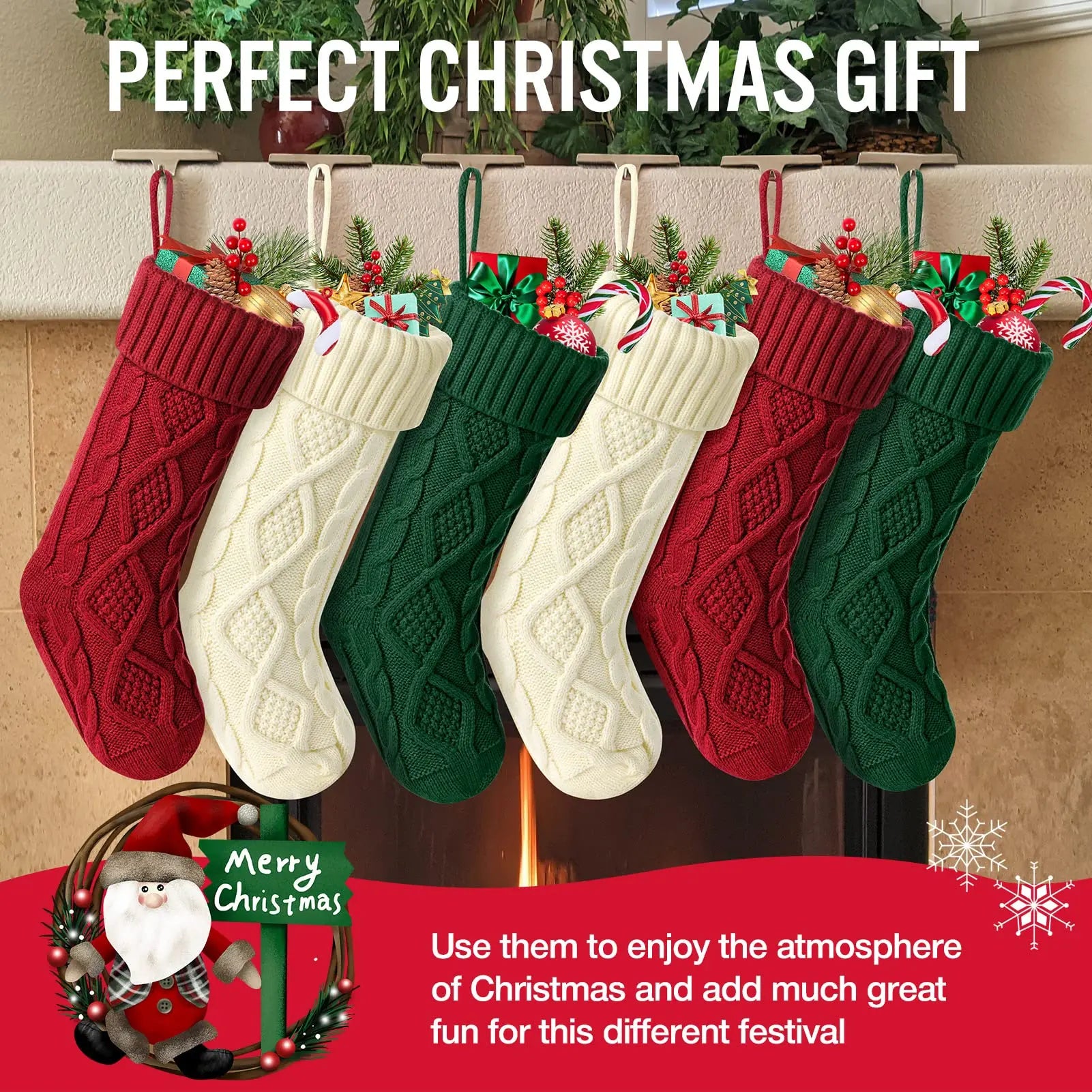4/6/8PACK Christmas Stockings 18Inches Large Cable Knitted Stocking   Xmas Hanging Stocking Decorations with Name Tags