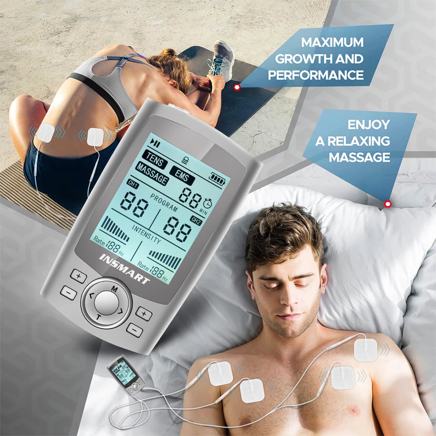 INSMART TENS 60 Modes Tens Muscle Stimulator Shoulder Neck Massage Relax Body Massager EMS Digital Therapy Slimming Machine