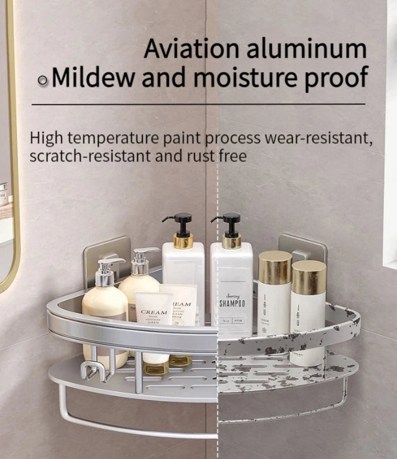 No Need to Drill Walls for Installation Aluminum Bathroom Shelf Shelves Shampoo Rack Storage Holder Kitchen Organizer