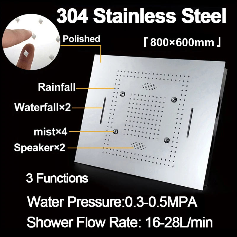 M Boenn Large 23 ×31 Inch Music LED Shower Head Rainfall Thermostat Shower System Bathroom Faucet Set Powerful Massage Body Jet