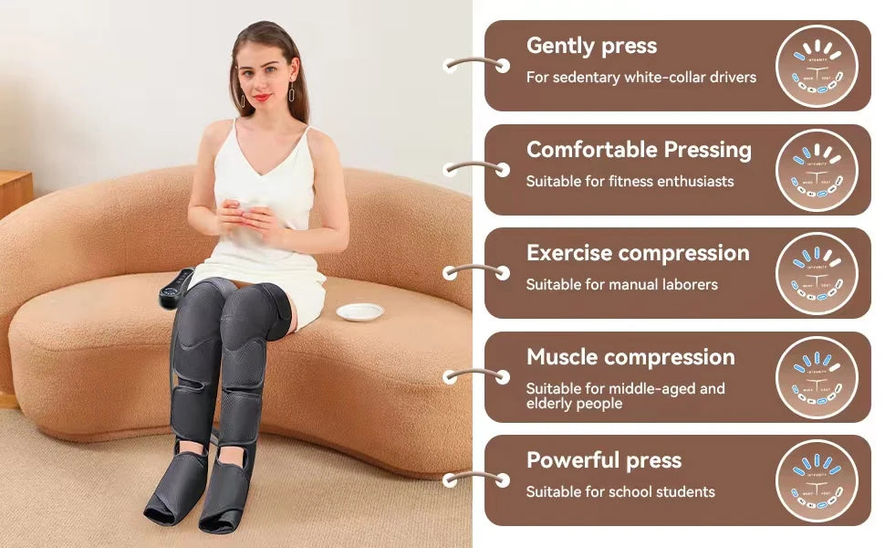 Air Compression Leg Massager Foot Calf Machine Blood Circulation Relaxation Instrument Long Airbag Vibration Heating Knee Tool