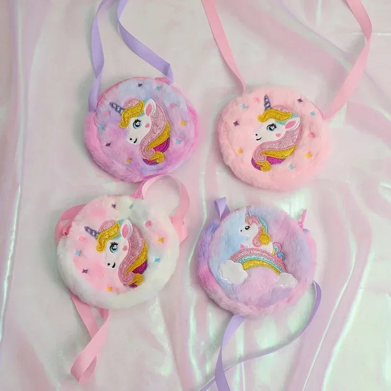 Small Cartoon Unicorn Coin Bag for Toddler Cute Animal Unicorn Eraser Pencil Hair Clip Shoulder Bag Portable Travel Storage Bag