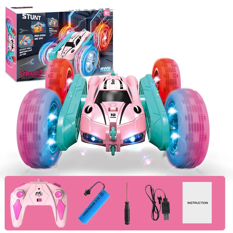Remote control stunt car Light four-wheel drive double-sided swing arm rolling car Christmas children's toy remote control car
