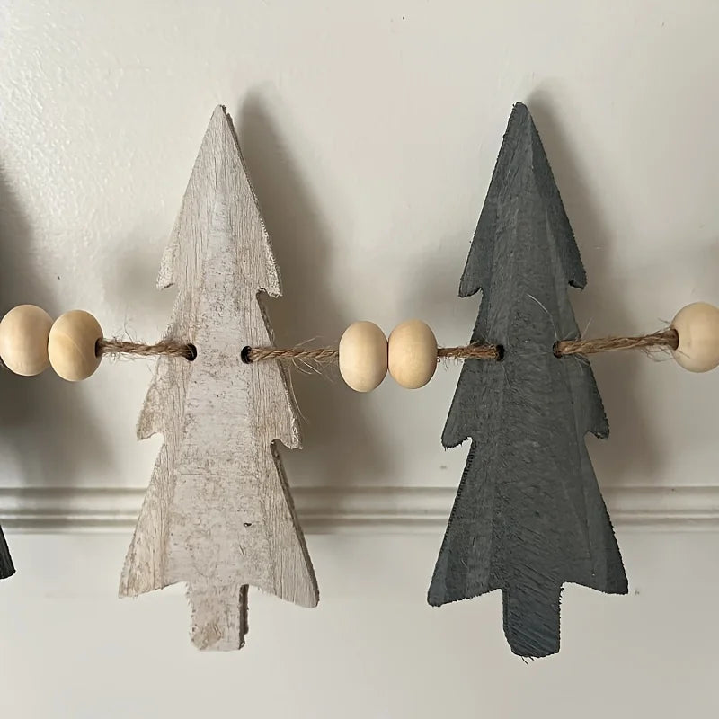 1Set Trees And Wooden Beads Perfect Combination Of Garland Winter Christmas Decoration Fireplace Decoration Wooden Garland