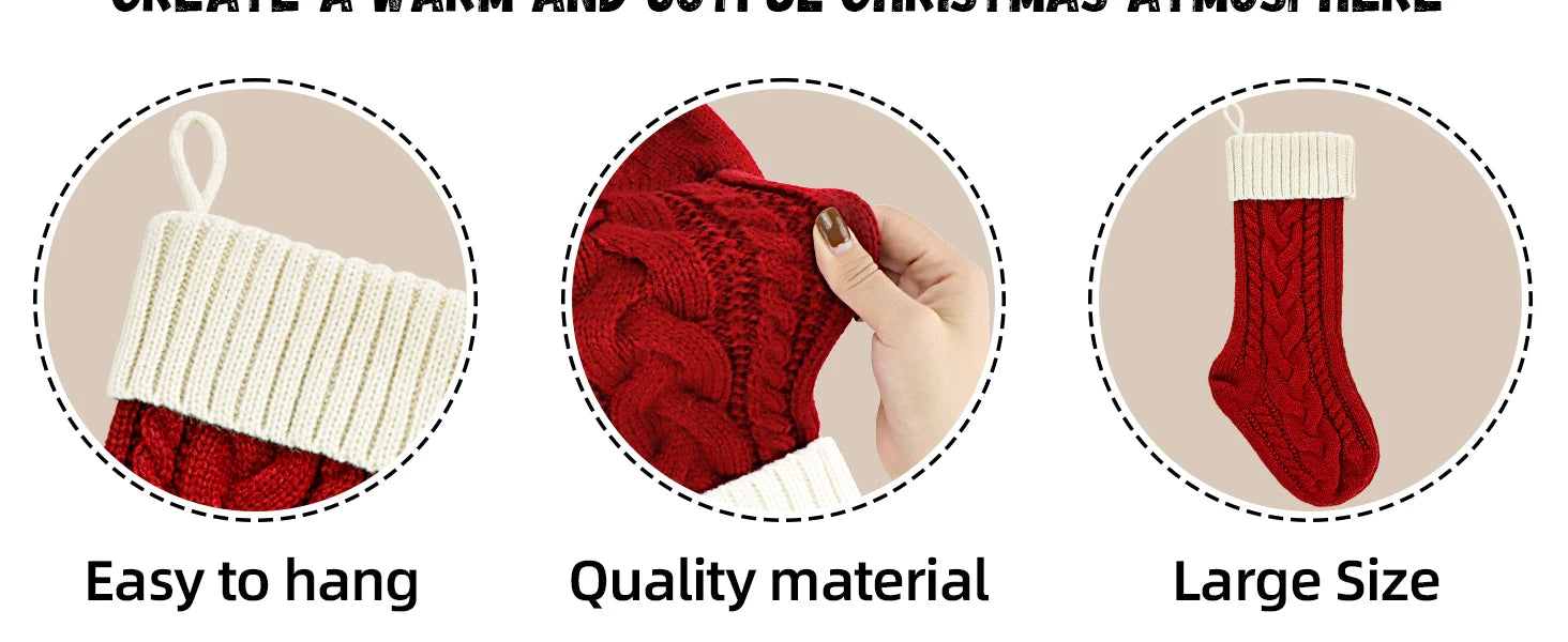 4-12PACK Christmas Stockings 18Inches Large Cable Knitted Stocking Xmas Hanging Stocking Decorations with Name Tags