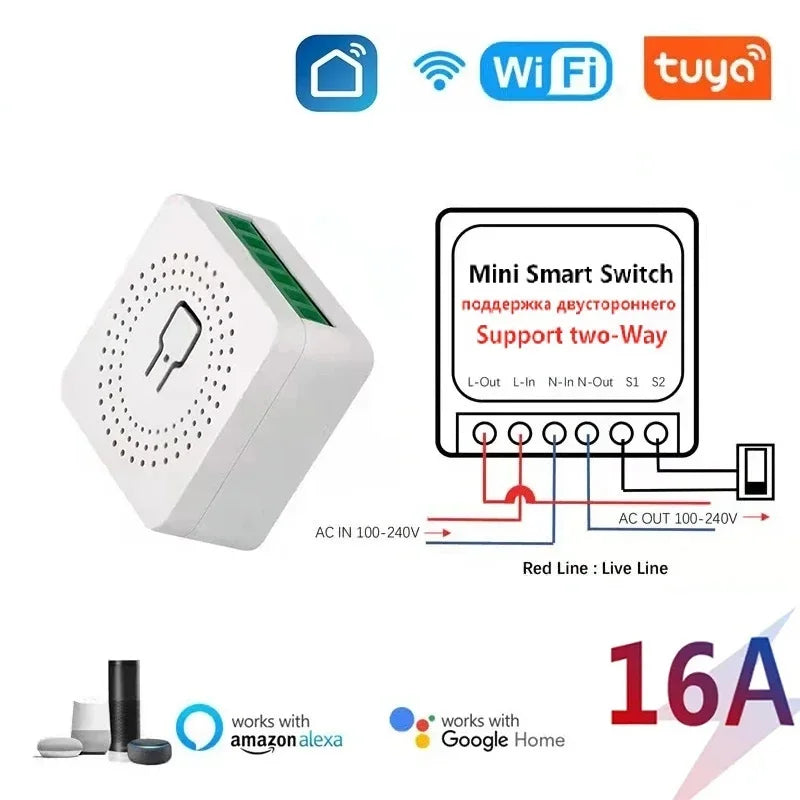 Tuya 16A MINI Wifi Switch DIY 2-way Remote Control Timer Relay Automation For Smart Life Work With Alexa Google Home Alice