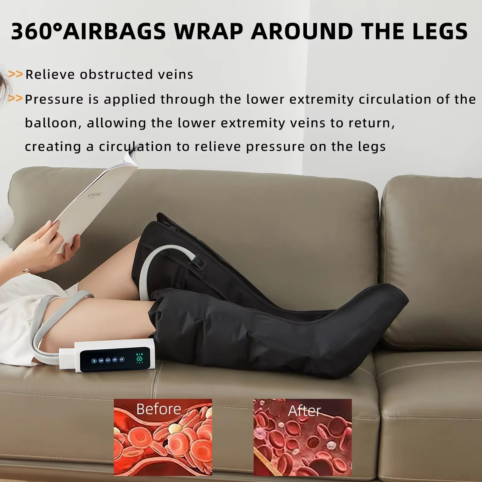 Air Compression Massage Leg Massager Pneumatic Boots 4 Airbags Leg Boots Lymphatic Drainage Rehabilitation System Press Pump
