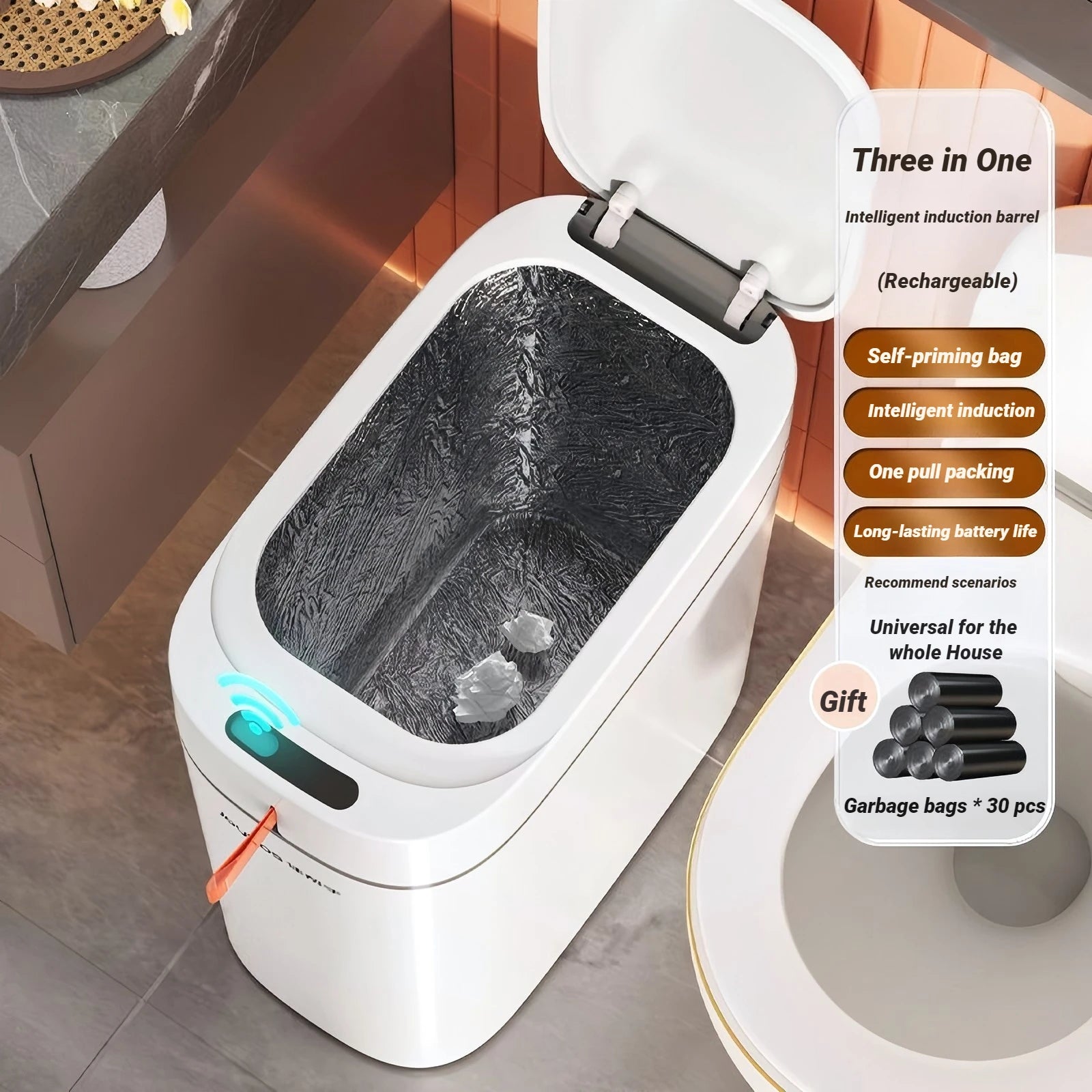 Smart Sensor Garbage Bathroom Trash Can Automatic Adsorption Bag Household Toilet Induction Waterproof Garbage Can Home Supplies