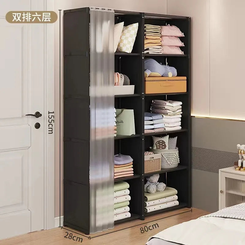 Multi-layer Storage Rack Portable Clothes Organizer Cabinet Dustproof Wardrobe Storage Cabinet Multifunctional with Curtains