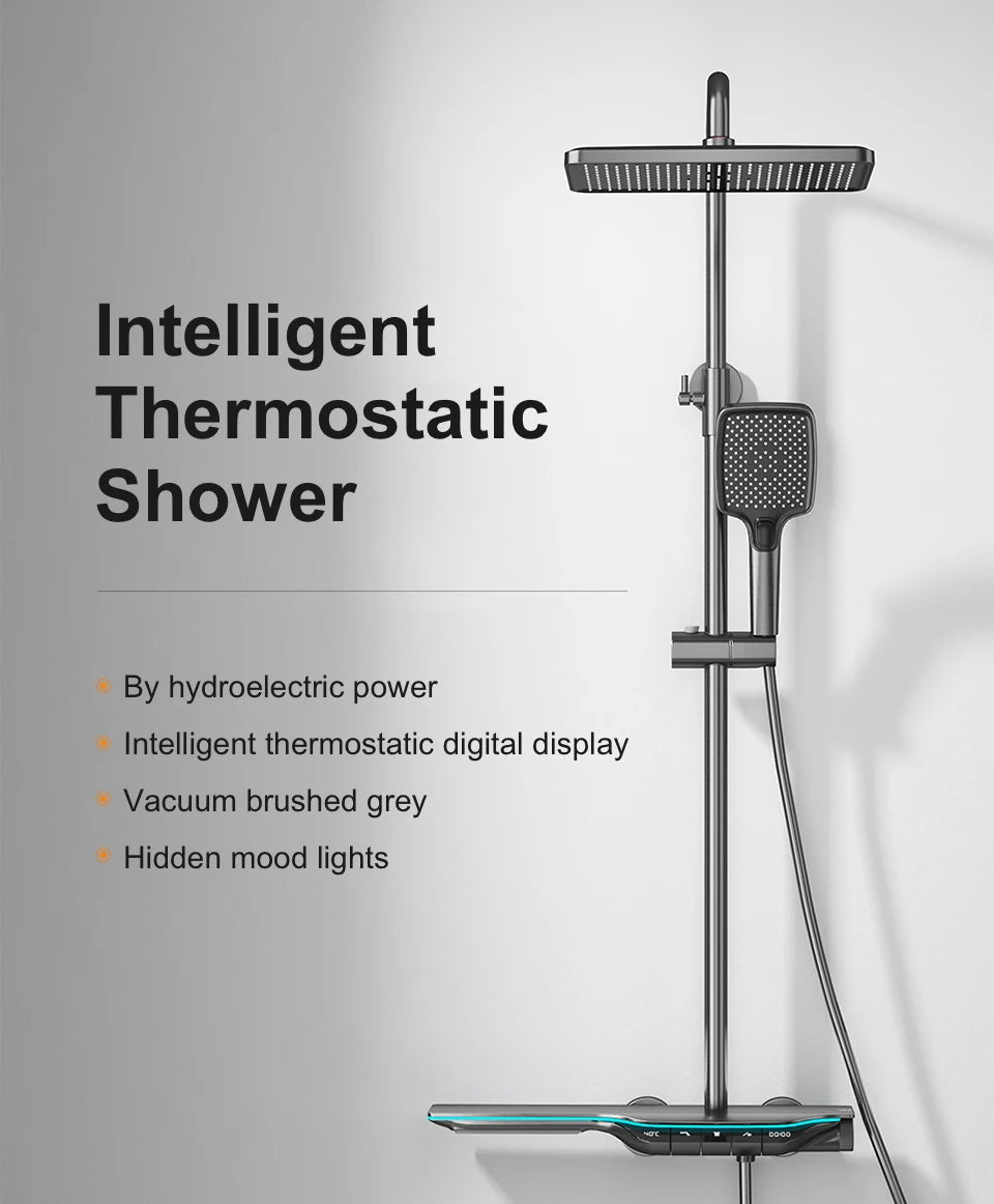 VGX Thermostatic Shower System Intelligent Digital Bathroom Shower Faucet Set Temperature Display Rainlfall Bathroom Shower Set