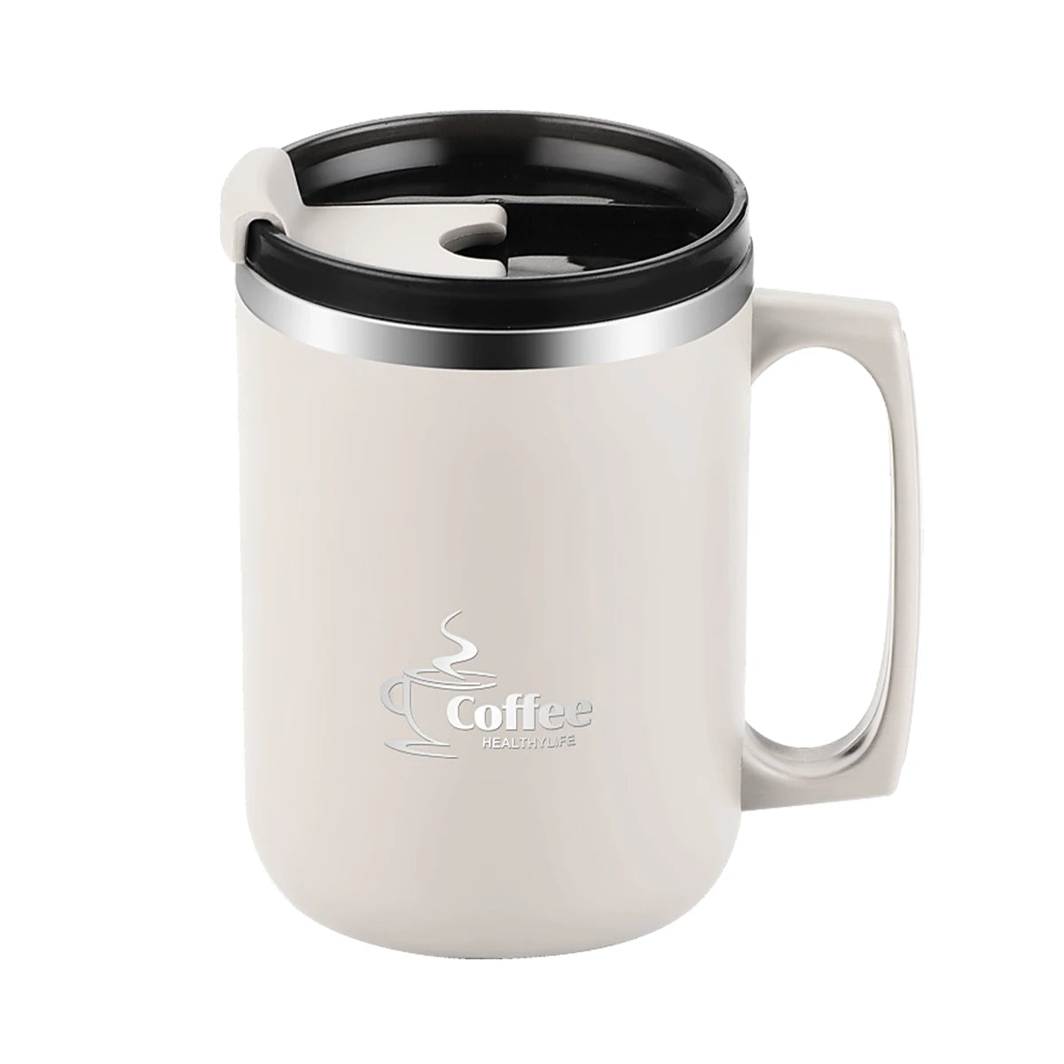 450ML Thermos Mug 304 Stainless Steel Double Wall Insulated Milk Coffee Cup With Handle & Lid Leak-proof Drinking Cup Drinkware