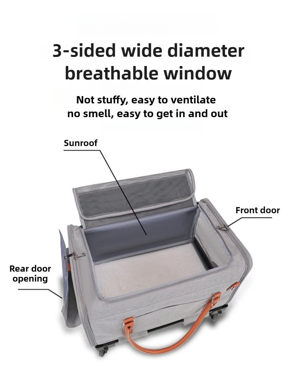 Multifunctional Cat Carrier with Trolley Large Capacity Breathable Foldable Pet Bag for Cats and Dogs