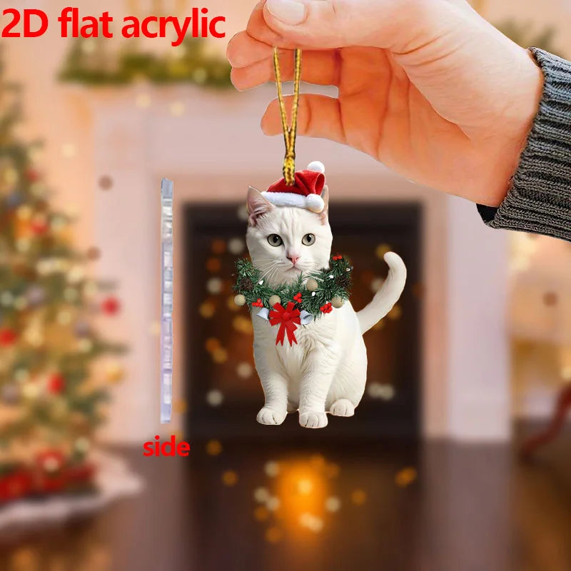 Christmas car home decoration  2D pendant Christmas cat ornaments with different cat acrylic decorations for Christmas garlands